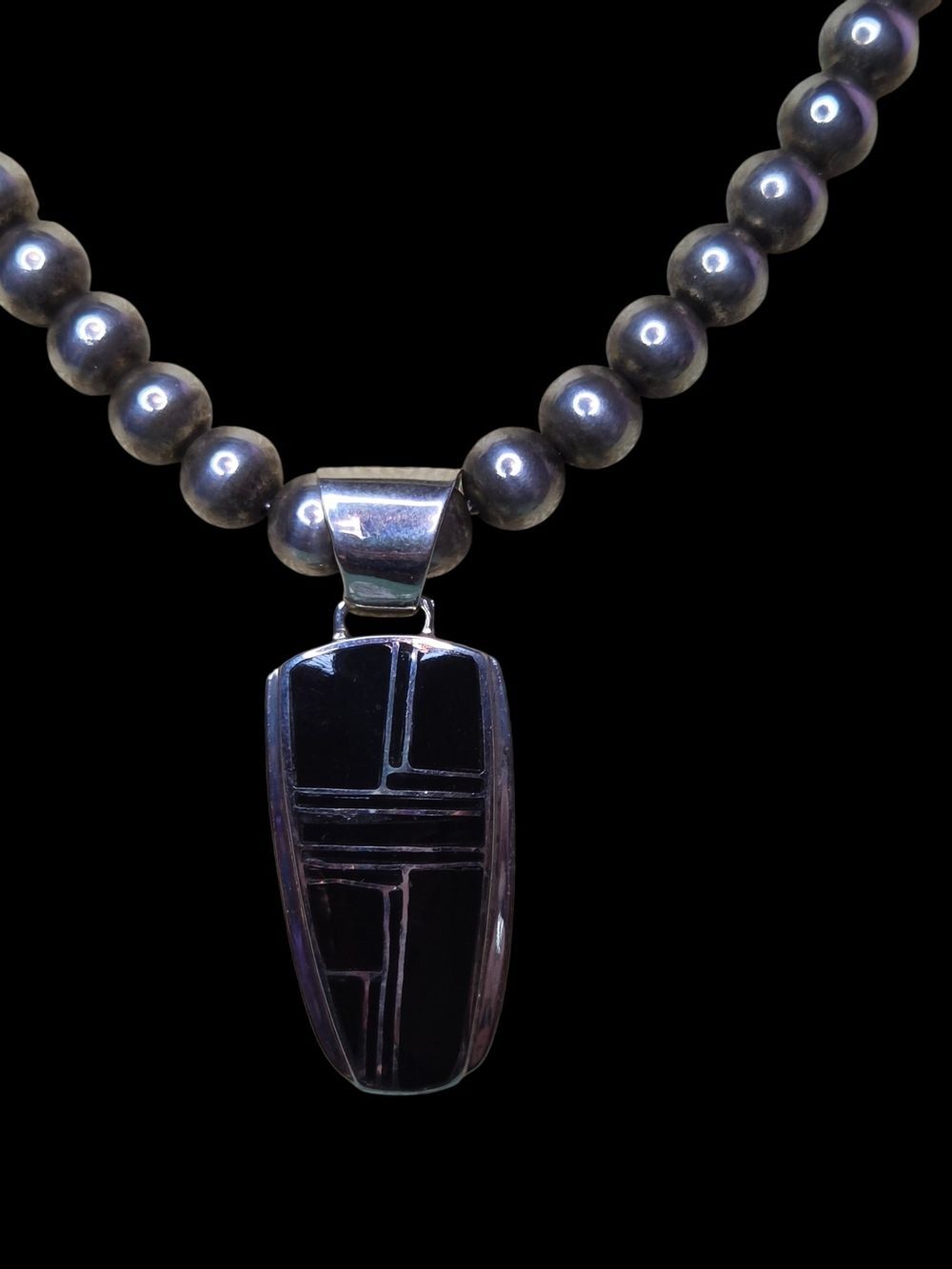 Sterling Silver Black Onyx Pendant - Southwest Sun Hallmark Polished Statement